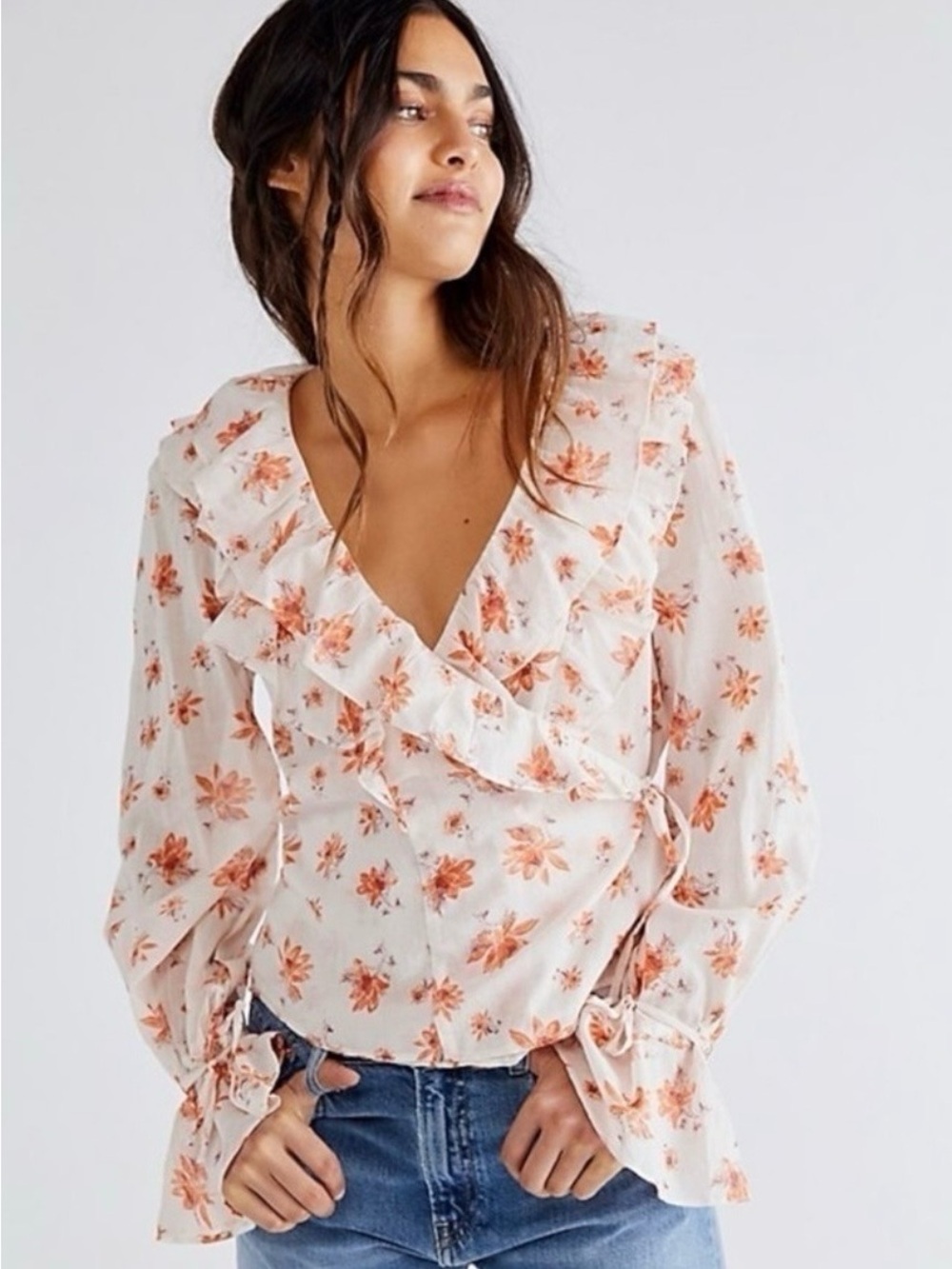 Free People Amanda Ruffle Top in Ivory Floral Coquette Fairy Femme Small NWT New